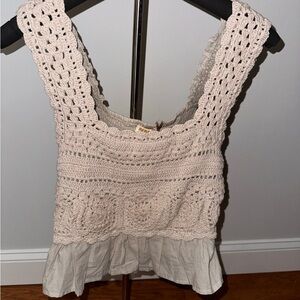 Rebellion Beige Crochet Tank Top
